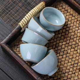 汝窑茶杯主人杯开片可养创意品茗杯茶杯家用客杯喝茶杯子茶杯套装