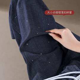 满天星亮片弯刀牛仔裤女春夏新款宽松大码高腰显瘦休闲裤