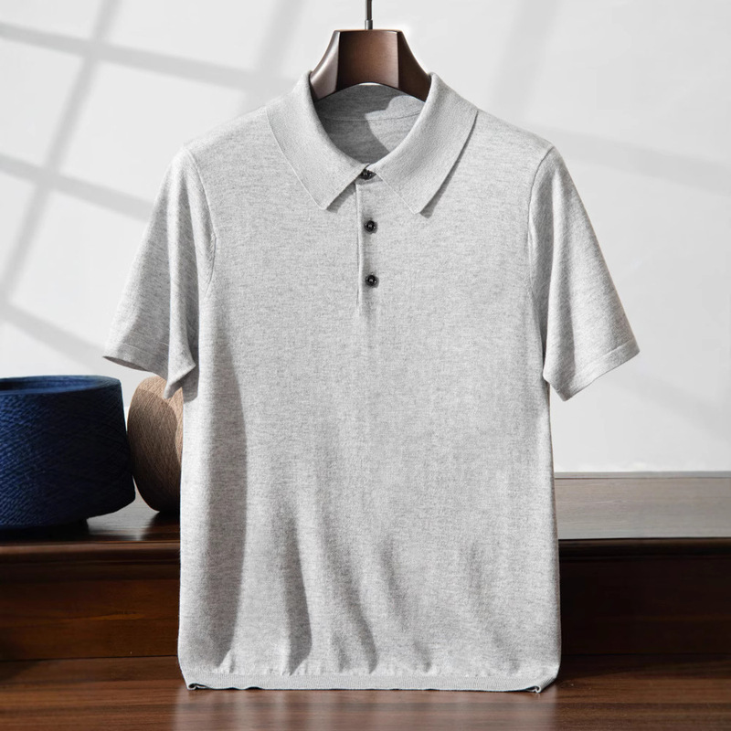 15% Cashmere 85% Mulberry Silk Worsted Craft Short Sleeve POLO Shirt T-Shirt Men's Summer Thin Half Sleeve