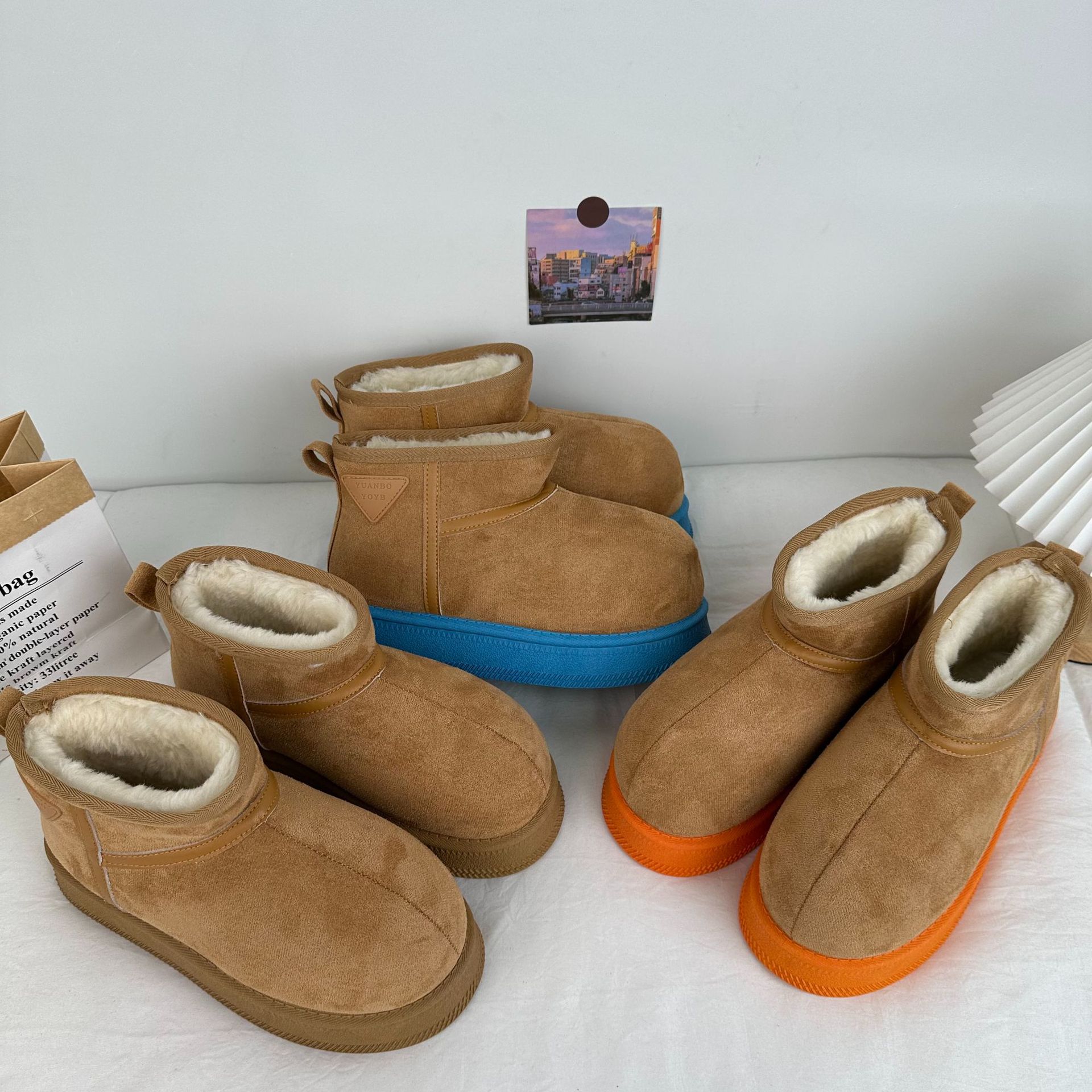 Far Wave 2025 zapatos de nieve de invierno mujer versión coreana de las botas cortas de color de plataforma Kapibala zapatos de algodón cálidos de todo fósforo image 1
