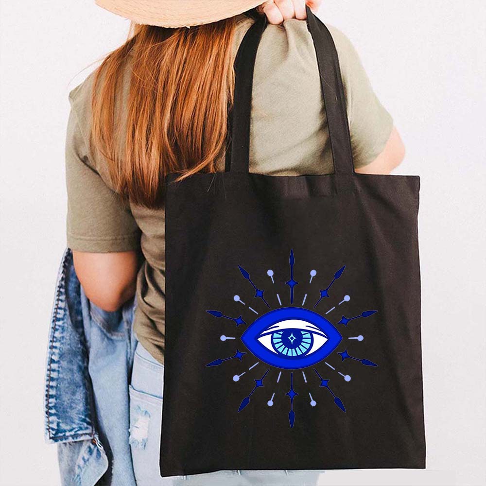 Graffiti griego mal de ojo impreso bolsa de lona bolsa de hombro estudiante bolsa plegable bolsa de compras portátil