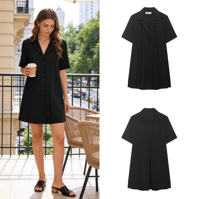 Z Brand Foreign Trade Cross-Border European and American Style Za Women's Clothing 2026 Spring New Collection Turn-Down Collar Poplin Short Dress