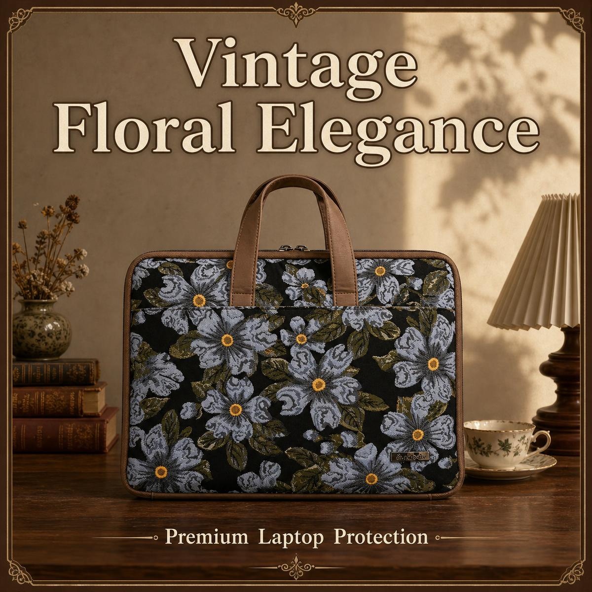 Retro-style embroidered full-open laptop handbag 14/ 16inch business lightweight and minimalist laptop bag