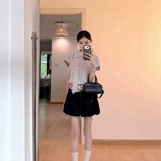 2026春夏季新款高级感不规则格子条纹衬衫女夏季减龄巨好看上衣女