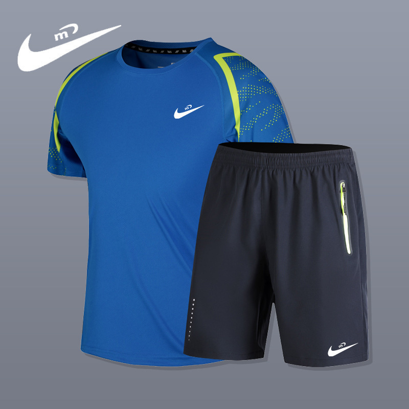 Men's Summer Sports Suit Short-Sleeved T-Shirt Men's Casual Large Size Loose Quick-Drying Shorts Two-Piece Set