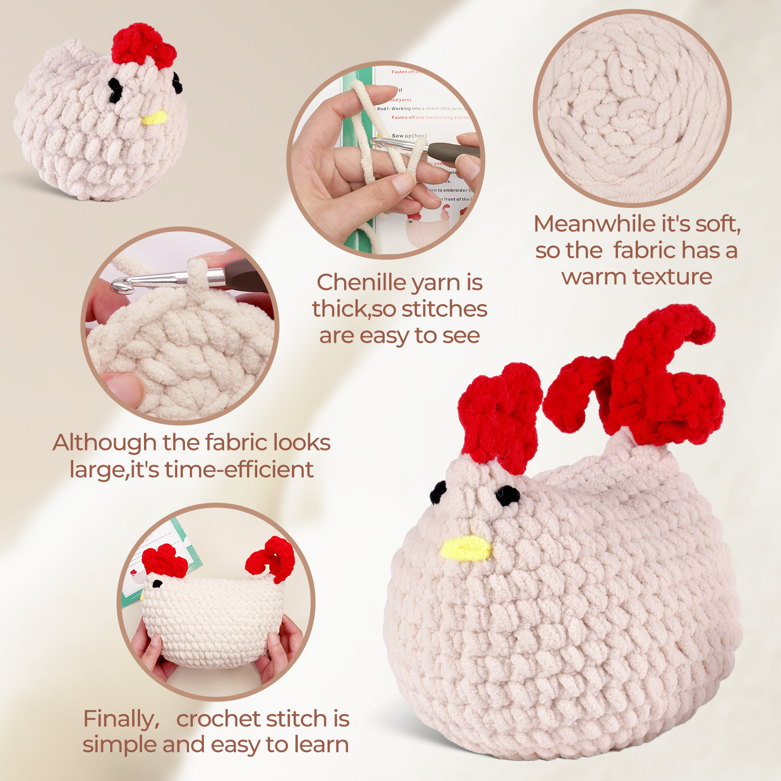 diy DIY pendant weaving set of small hens with segmented ice stripe thread, Amazon English crochet material pack pic 5