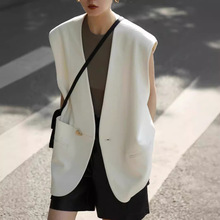 法式慵懒风中长款西装马甲背心女春夏坎肩外搭设计感宽松无袖上衣