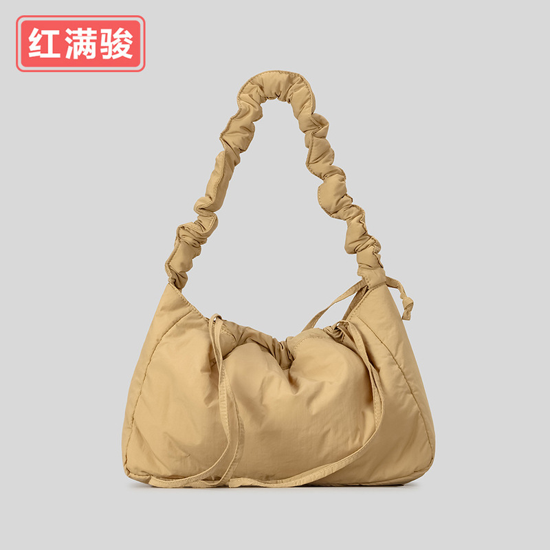 韩系百搭抽绳云朵包褶皱单肩斜挎包简约柔软大容量夹棉腋下包女|undefined