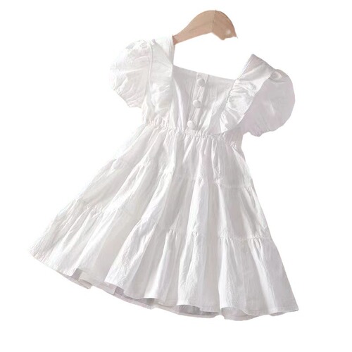 Girls dress summer 2024 new style cardigan petticoat baby solid color princess dress children's short-sleeved skirt