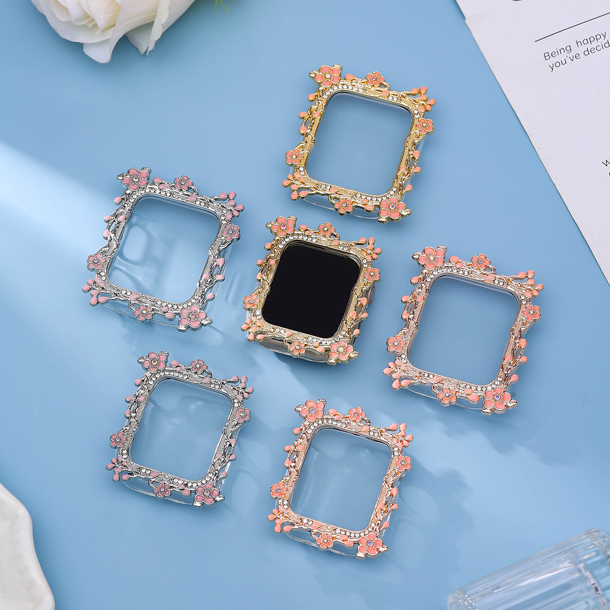 花藤新款跨境镶钻PC材质表壳适用苹果Apple手表表壳iwatch56789SE