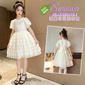 女童连衣裙夏季重工儿童洋气花童裙子蓬蓬纱裙白色礼服蛋糕公主裙
