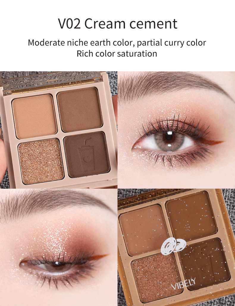 VIBELY Four-grid matte and glossy ground color eyeshadow palette, suitable for high-gloss, fine-textured daily pearlescent eyeshadow for lazy people undefined