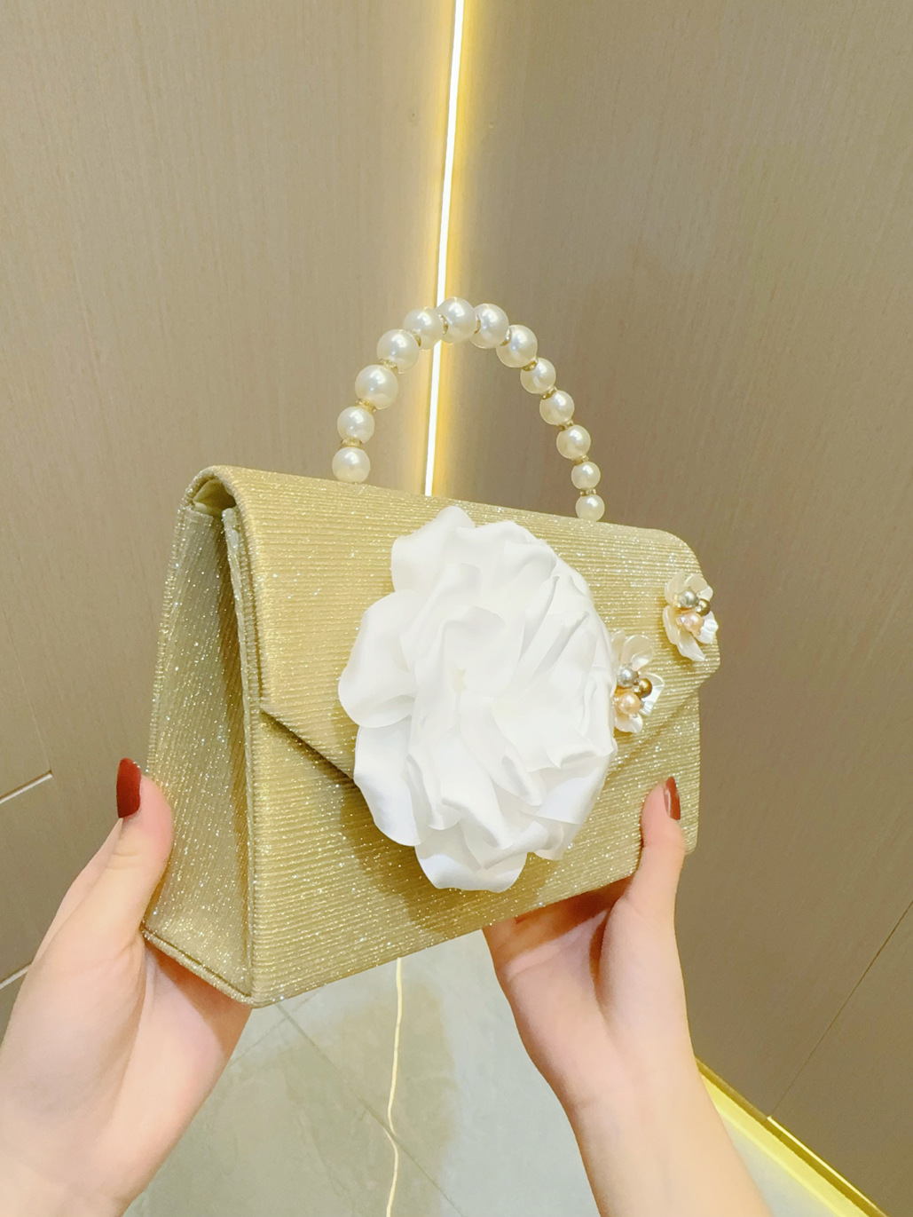 Gold Polyester Flower Beading Evening Bags display picture 3