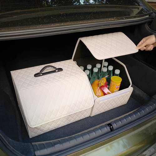 High-end Lingge car storage box trunk folding storage box high-end leather car storage box artifact