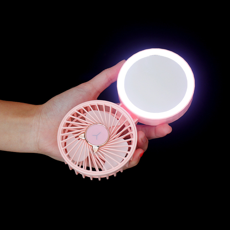 USB iluminación ventilador de dibujos animados cuerdas ventilador pequeño ventilador portátil espejo de belleza ventilador pequeño ventilador plegable recargable ventilador