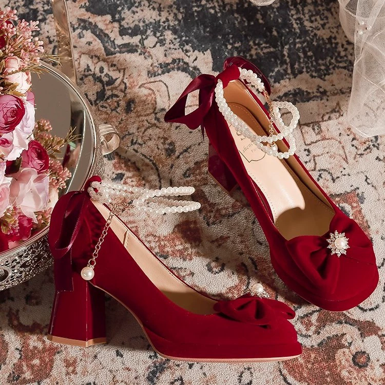 Мэри Джейн, новые свадебные туфли на высоком каблуке в китайском стиле, красные свадебные туфли Xiuhe, свадебные туфли, свадебные туфли