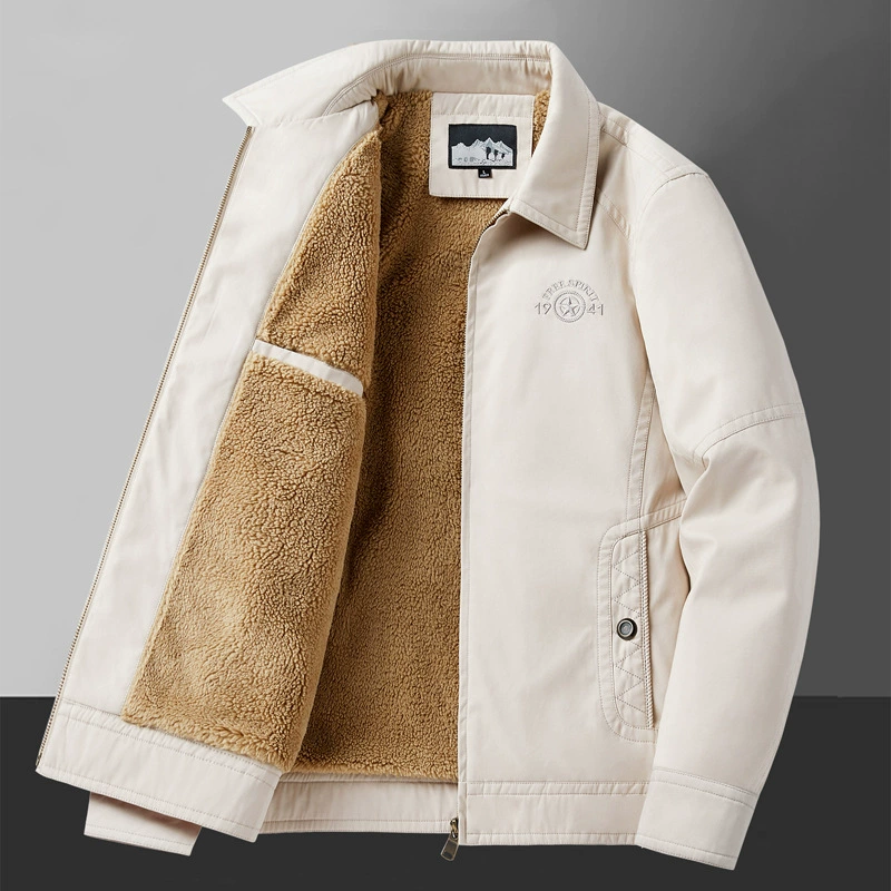 2023 новое зимнее повседневное мужское военное пальто с лацканами на флисовой подкладке, куртка из хлопка среднего возраста, свободное хлопковое пальто на флисовой подкладке 2258