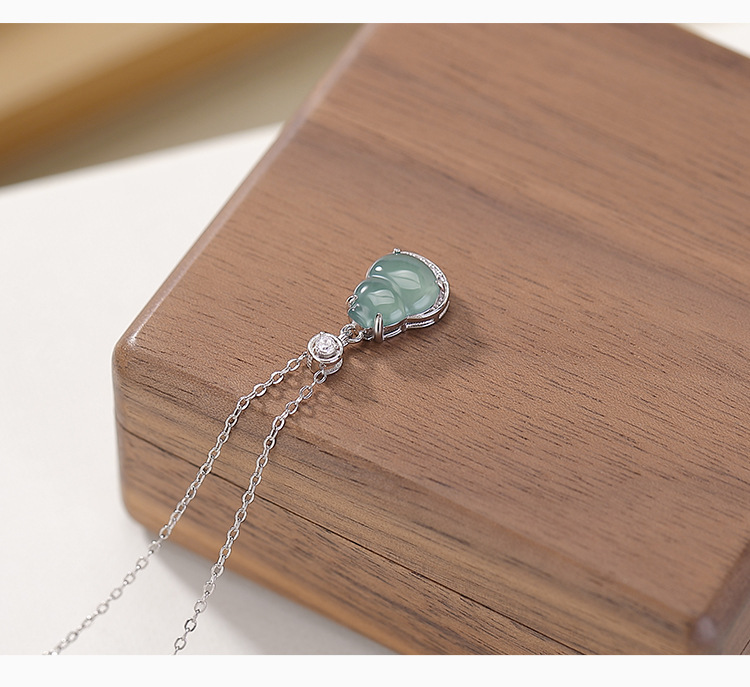 Mặt dây chuyền bạc S925 hình hồ lô phong thủy đính đá xanh ngọc bích — Màu xanh ngọc bích chi tiết 5