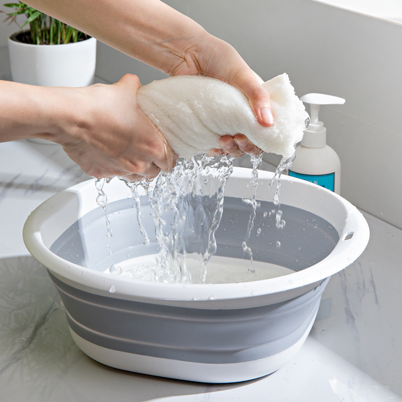 Foldable basin for household use, portable washbasin for face and vegetables, thickened plastic basin, foldable and extendable basin