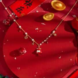 蛇财神 2025新年红福字蛇形项链生肖过年小众设计感本命年锁骨链