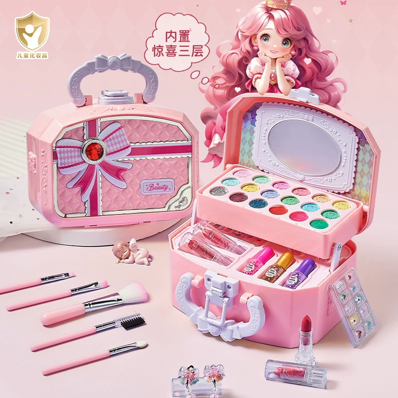 Makeup Play Set, Multi-layer Beauty Box with Doll and Accessories, Gift for Kids