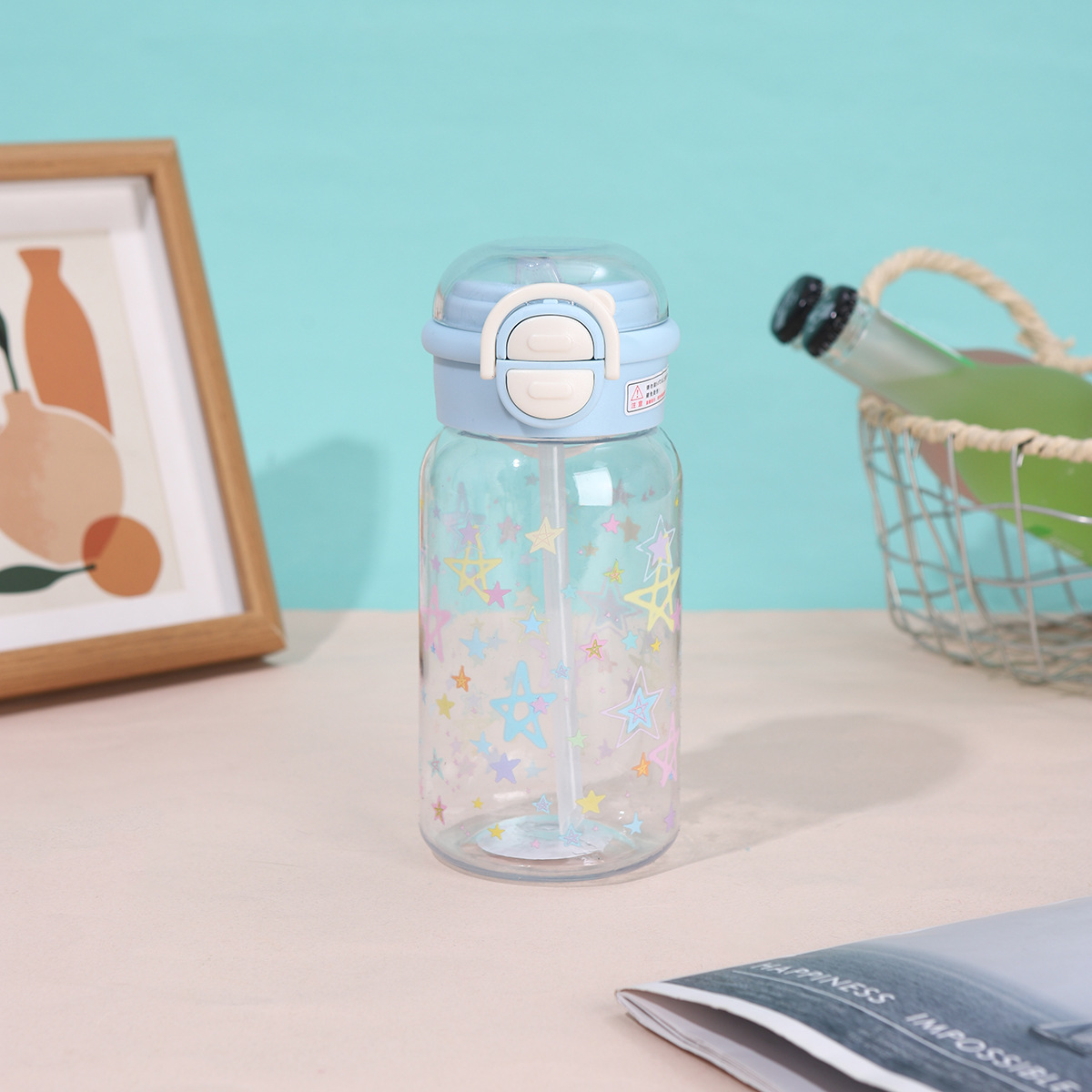Childrens Straw Water Bottle High Capacity Leakproof Cartoon Cup_voghion.com