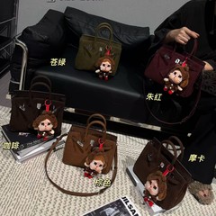 麂皮绒复古真皮手提25CM铂金包女2025秋冬新款时尚跨境单肩斜挎包