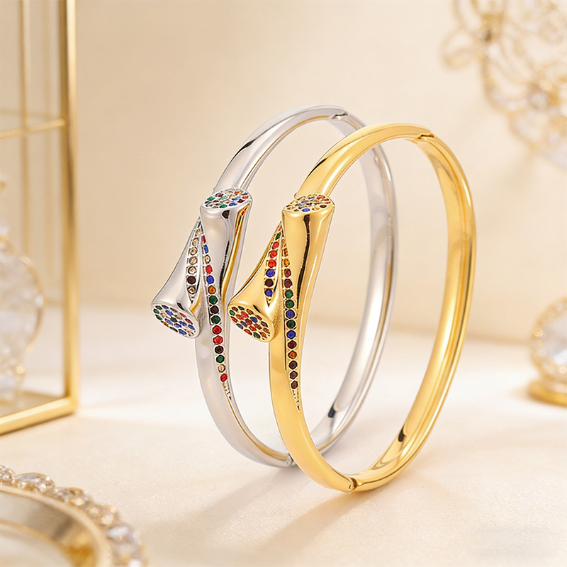 Moda ligera de lujo Feng Shui goteo punto de onda de diamante colorido pulsera de acero de titanio 18k oro real no decoloración pulsera de joyas de acero de titanio
