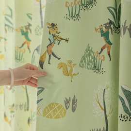 版权所有 新款清新可爱卡通仿棉麻数码印花半透光儿童男孩女孩卧