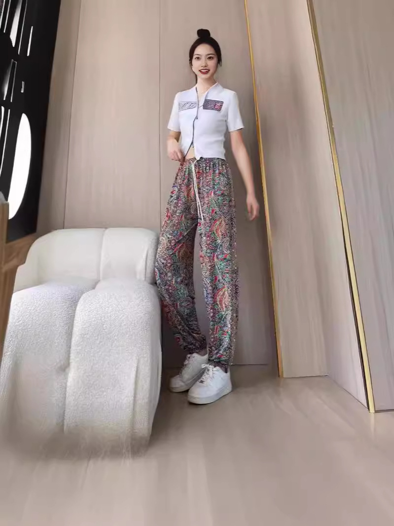 아이스 실크 쿨 쉐이킹 캐주얼 바지 여름 안티 모기 하렌 바지 발목 묶인 바지 어머니 바지 여성용 긴 발목 길이 바지 플러스 사이즈