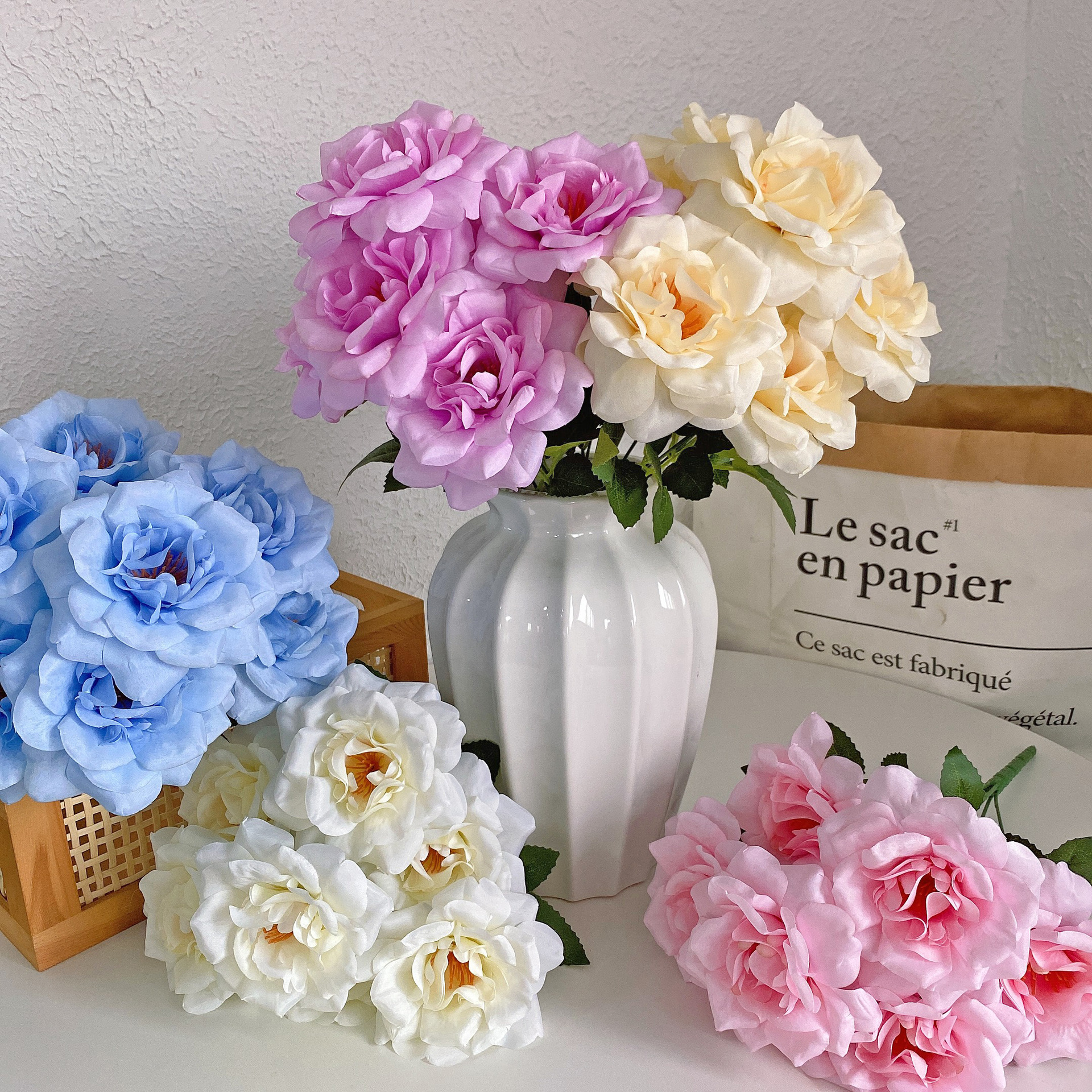 Transfronterizos calientes rosas rojas flores falsas ramos de flores 7 flores de rosas de color champán flores de simulación al por mayor