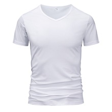 跨境欧码VL000外贸V领T恤男士纯色小批量短袖T恤V领修身薄款短袖
