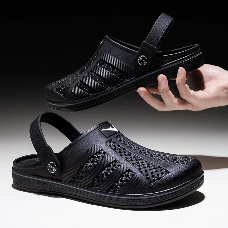 2025 новые стильные мужские тапочки с отверстиями в стене, дышащие универсальные нескользящие мужские сандалии для работы шеф-повара в корейском стиле Baotou для бега и спорта