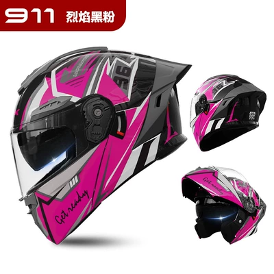 Cold-Proof Electric Vehicle Helmet for — Motosiklet kaskı (dəbilqə) - 911-unveiled-helmet-flame-black-powder-hd-dual-mirror