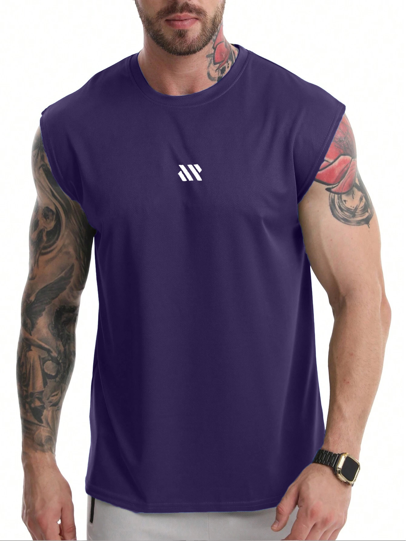 Camiseta de hombro ancho para hombres de verano chaleco de fitness de malla entrenamiento de ropa de fitness relajado chaleco de Maratón de marea de cuello redondo