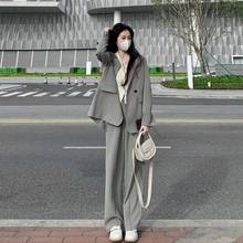 高级感灰色小个子西装外套女2023春秋韩版休闲时尚西服裤子套装女