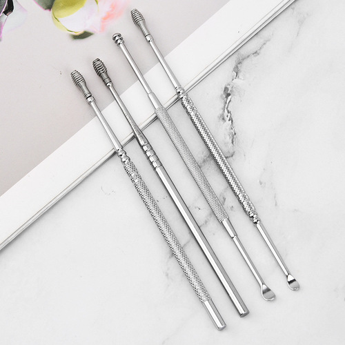 Wholesale Stainless Steel Double-Ended Ear Pick Tool Safety Ear Spoon Spiral Ear Scoop Spiral Ear Cleaner Spring Ear Scoop
