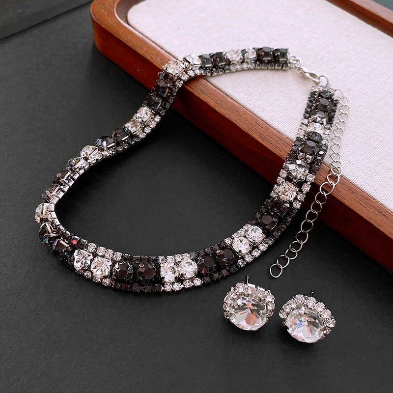 Diamond square earrings and necklace set