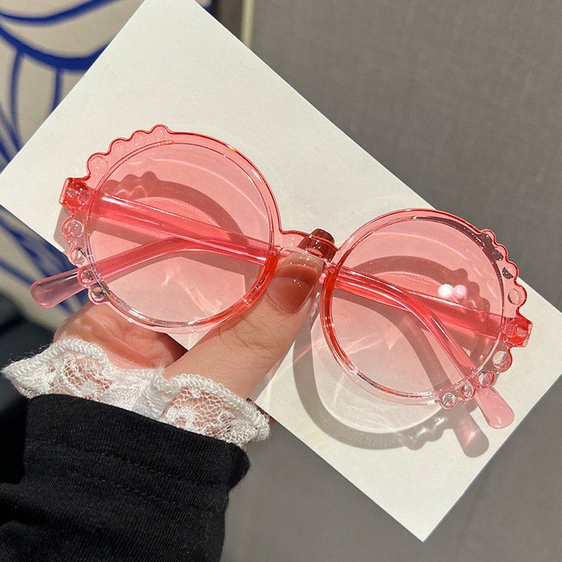 2025 New Style Kidsren's Sunglasses Korean Style Round Frame Pearl Kidsren's One-Piece Glasses Anti-Uv Baby Sunglasses
