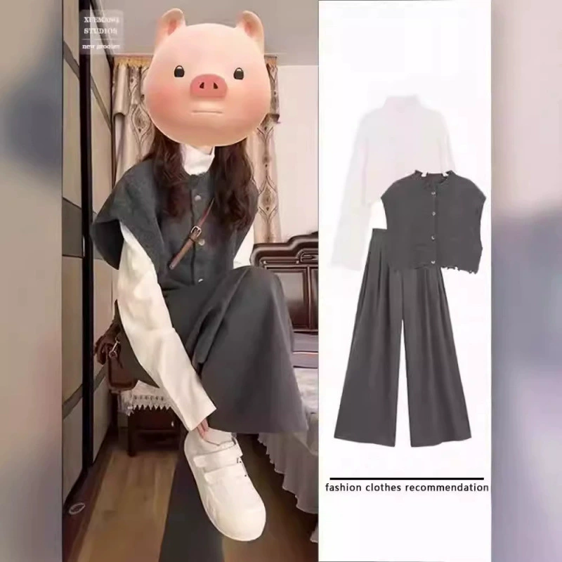 Популярная в этом году соль из трех частей раннего осеннего платья 2024 новый жилетный топ юбка бюст премиум-чувский костюм женский