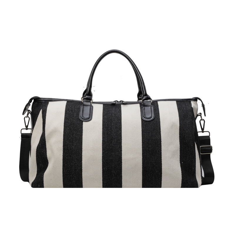 2024 bolsas de lona a rayas blancas y negras, bolsas de excursión de gran capacidad, bolsas de gimnasio para hombres y mujeres, bolsas de mochila