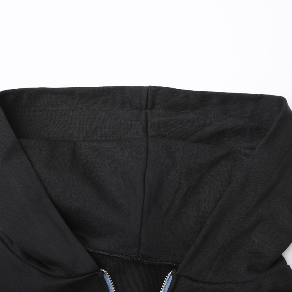 Women's Retro Denim Splicing Hoodie And Trousers Two Piece Set_voghion.com