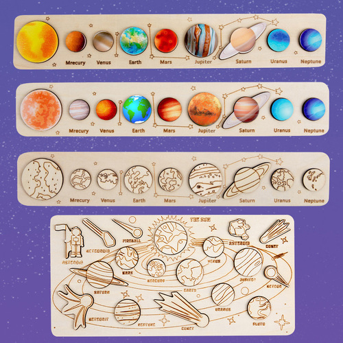 Eight Planets Puzzle Matching Panel Children's Enlightenment Early Education Science Astronomy Wooden Toy Wholesale