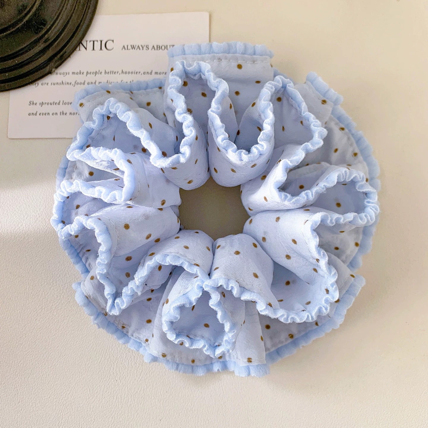 19#vitality light blue polka dot lace hair tie about 14cm