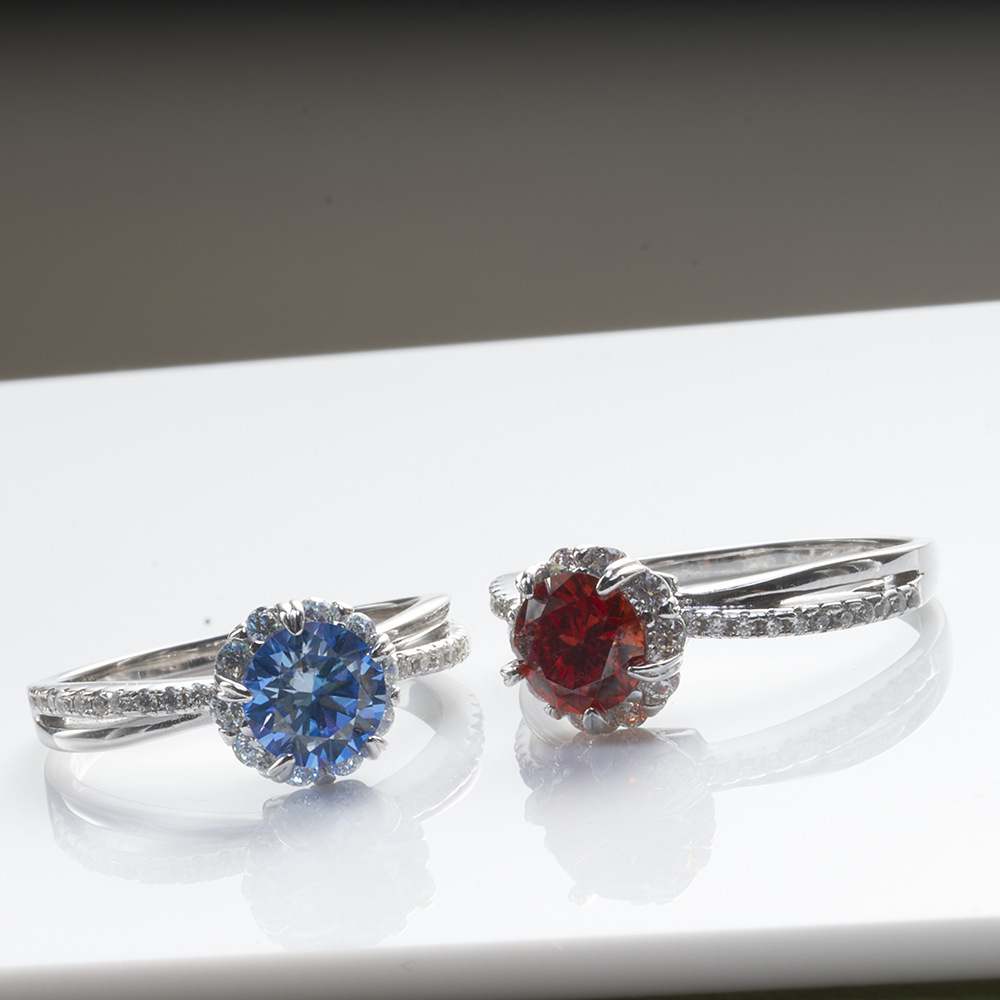 Anillo de plata 925 para mujeres 1 quilate anillo de piedra de moissanita galvanizado pt950 anillo de mujer rojo azul anillo de piedra de moissanita