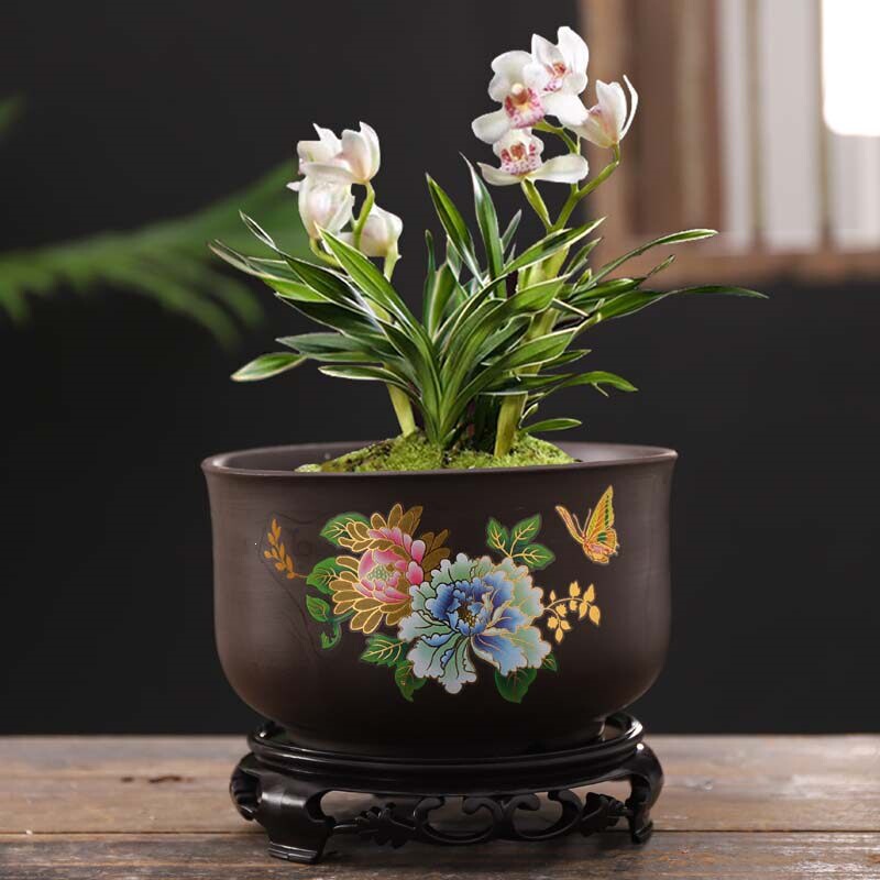 Purple Clay Flower Pot with Large Diameter and Tray, Suitable for Orchids and Hanging Plants, Made of Breathable Coarse Ceramic, Chinese Style, Creative Home-Use Succulent Pot Purple Clay Flower Pot with Large Diameter and Tray, Suitable for Orchids and Hanging Plants, Made of Breathable Coarse Ceramic, Chinese Style, Creative Home-Use Succulent Pot