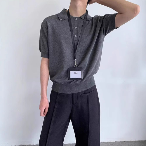 Summer high-end, delicate, breathable, cool and cool silk short-sleeved polo shirt for men versatile casual lapel knitted T-shirt