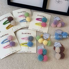 秋冬新作子供カラー毛玉ヘアピン女の子突き色ウールフェルト水滴bbクリップ前髪クリップサイドヘアピン