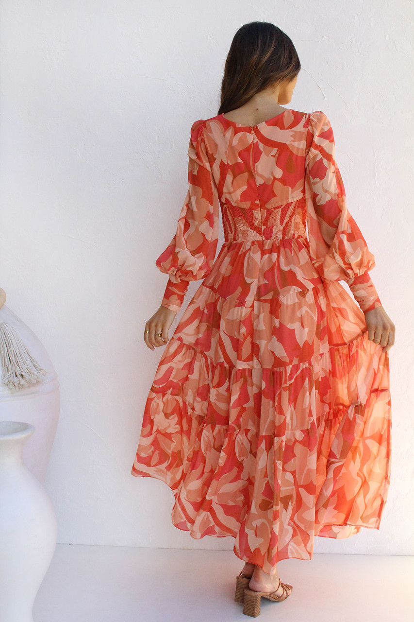 V Neck Printed Loose Long Dress main image 0