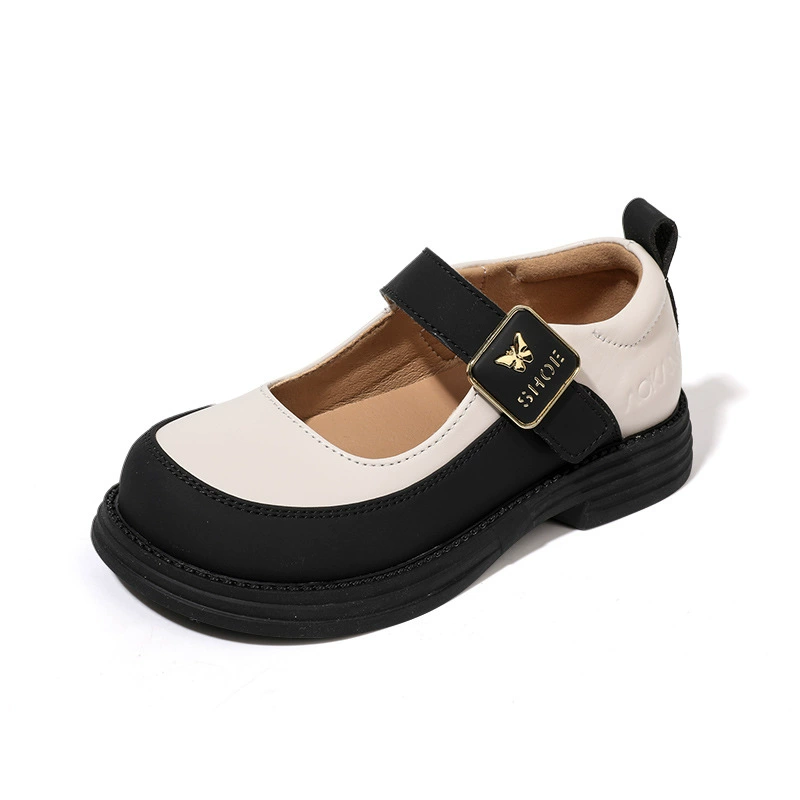 Детские стильные блестящие кожаные туфли с неглубоким носком, маленькие кожаные туфли 2025, ранняя осень, новые удобные туфли на плоской подошве в студенческом стиле для девочек с цветными блоками